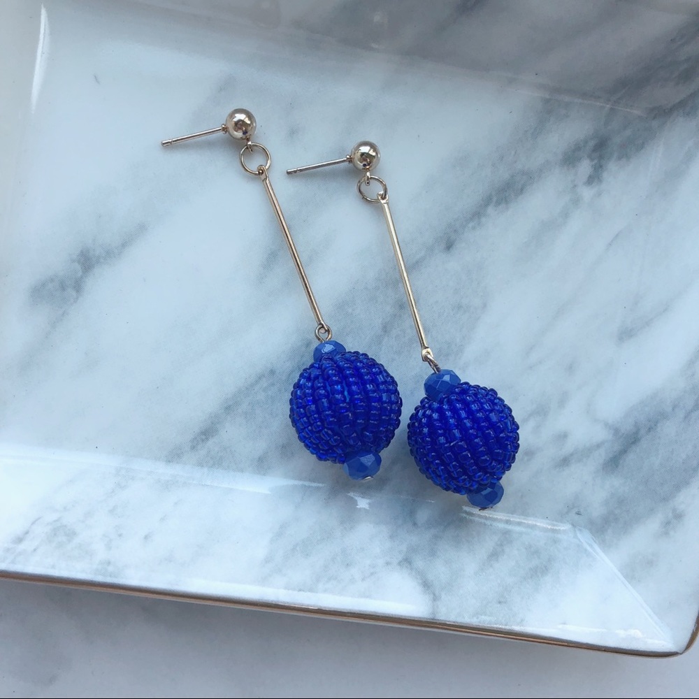 Chic Cobalt Crochet Bead Drop Earrings - Picture 1 of 3